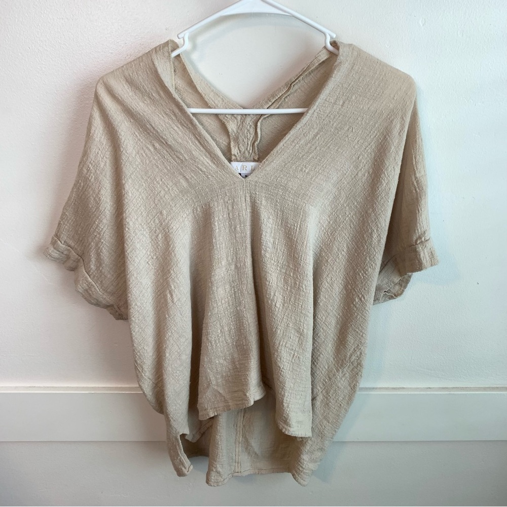Karlie Tan V-Neck Short Sleeve Blouse